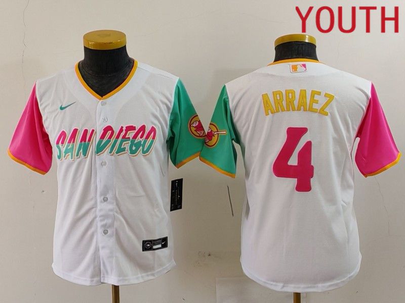 Youth San Diego Padres #4 Arraez White City Edition Nike 2024 MLB Jersey style 1->youth mlb jersey->Youth Jersey